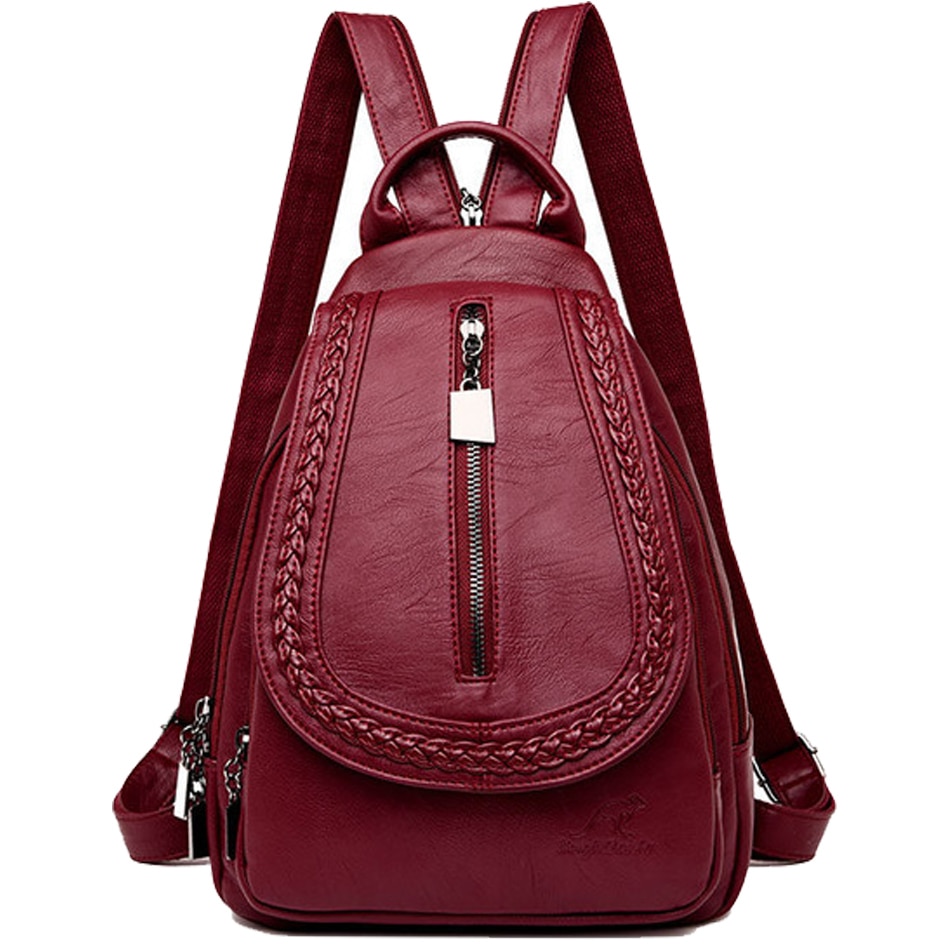 Leather Rucksack for Women with Zipper Pocket