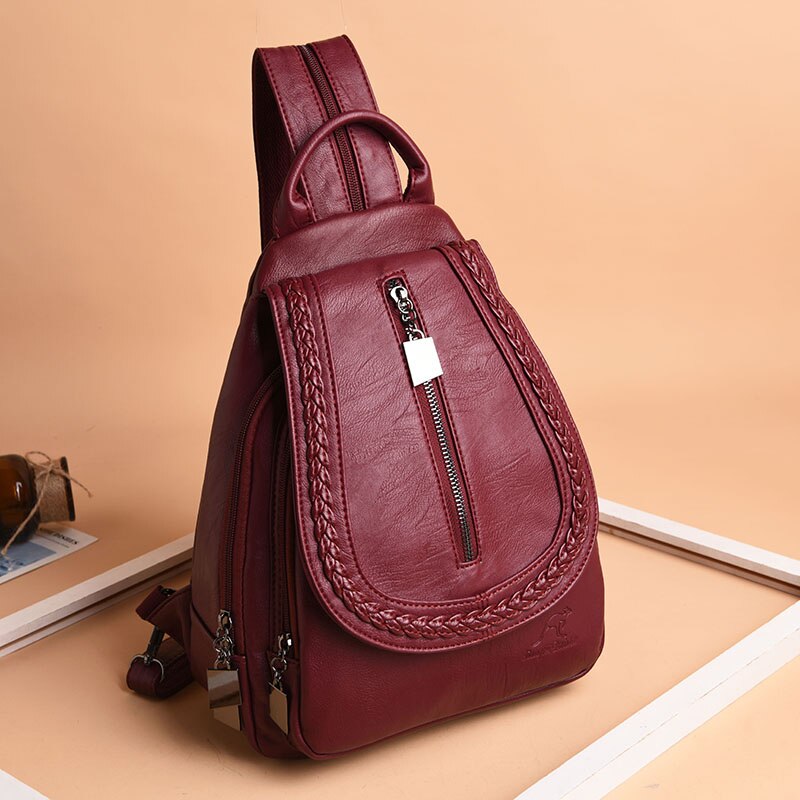 Leather Rucksack for Women with Zipper Pocket