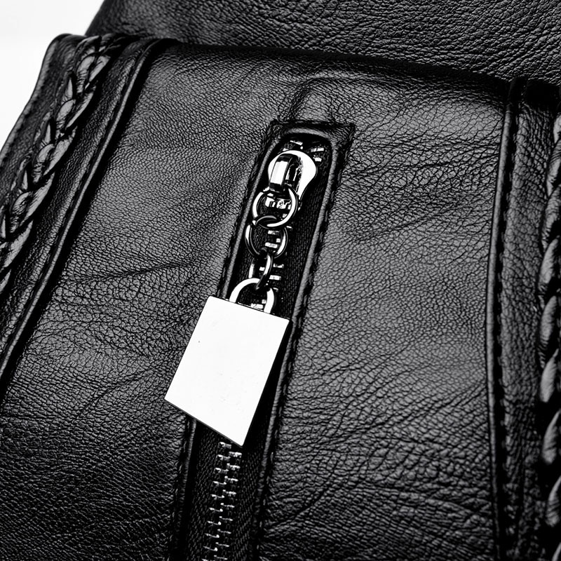 Leather Rucksack for Women with Zipper Pocket