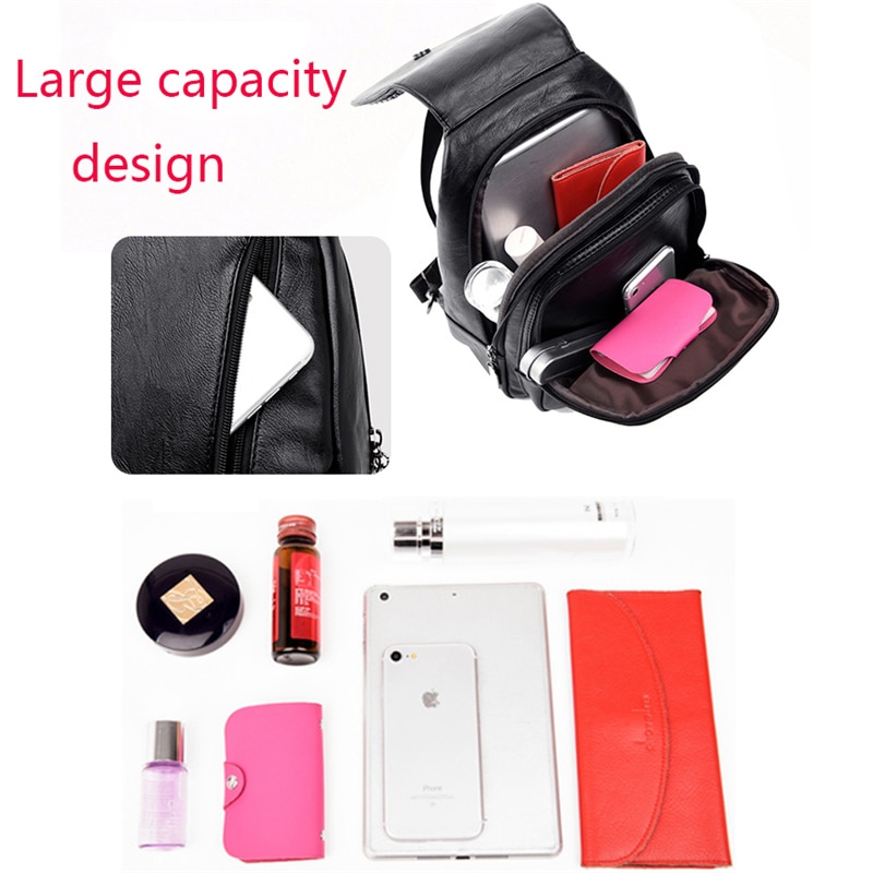 Leather Rucksack for Women with Zipper Pocket
