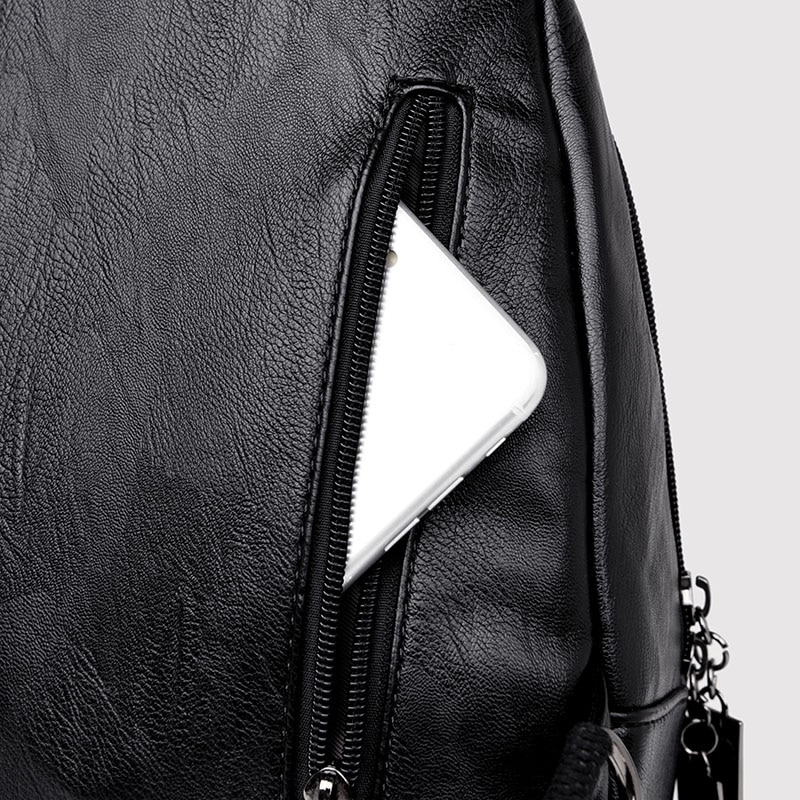 Leather Rucksack for Women with Zipper Pocket