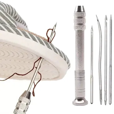 Leather Sewing Needles Kit, Set Contains Silver Leather Sewing Awl, 4 Piece Needle Suitable for Leather Canvas Tent Leather Sewing Needles Kit, Set Contains Silver Leather Sewing Awl, 4 Piece Needle Suitable for Leather Canvas Tent