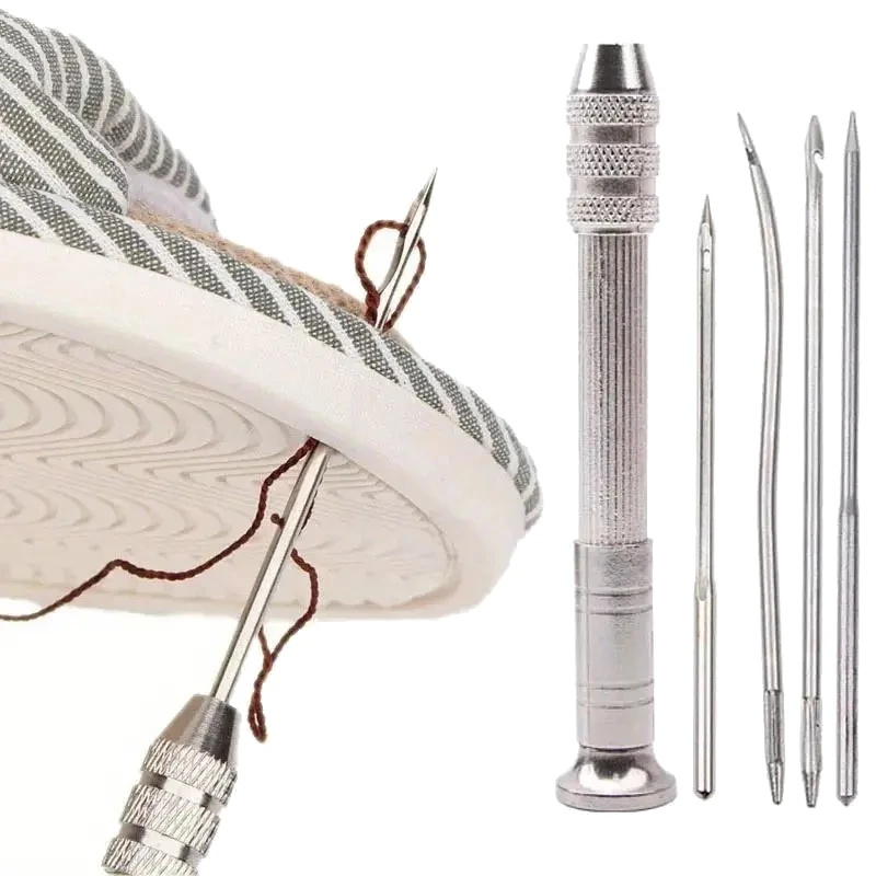 Leather Sewing Needles Kit, Set Contains Silver Leather Sewing Awl, 4 Piece Needle Suitable for Leather Canvas Tent Leather Sewing Needles Kit, Set Contains Silver Leather Sewing Awl, 4 Piece Needle Suitable for Leather Canvas Tent