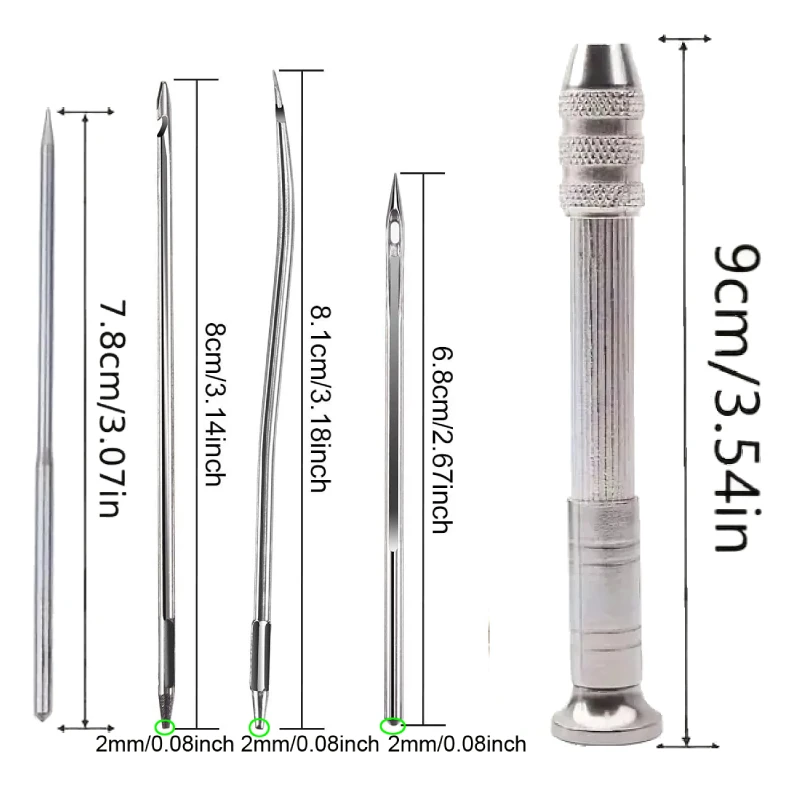 Leather Sewing Needles Kit, Set Contains Silver Leather Sewing Awl, 4 Piece Needle Suitable for Leather Canvas Tent Leather Sewing Needles Kit, Set Contains Silver Leather Sewing Awl, 4 Piece Needle Suitable for Leather Canvas Tent