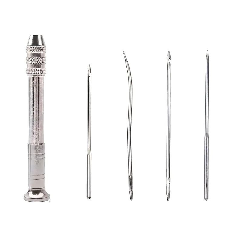 Leather Sewing Needles Kit, Set Contains Silver Leather Sewing Awl, 4 Piece Needle Suitable for Leather Canvas Tent Leather Sewing Needles Kit, Set Contains Silver Leather Sewing Awl, 4 Piece Needle Suitable for Leather Canvas Tent
