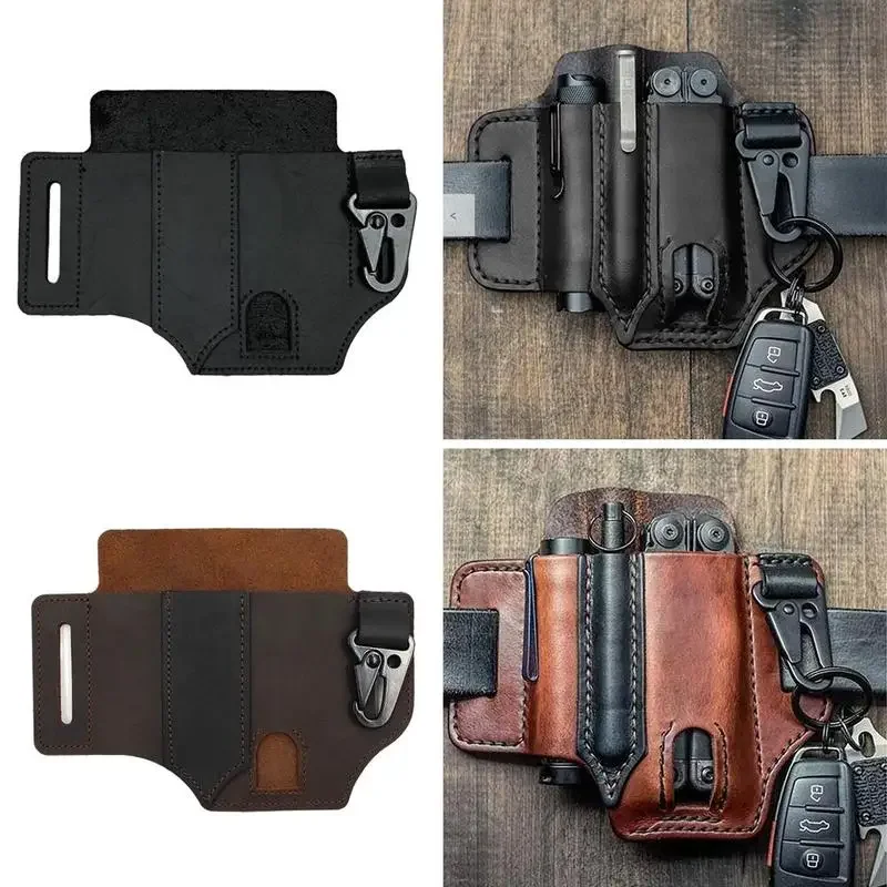 Leather Sheath For Leatherman Multitool Sheath EDC Pocket Organizer Hunt Tactical Knife Pouch Flashlight Camping