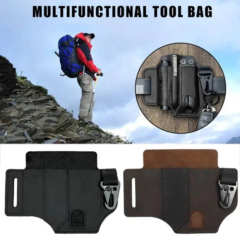Leather Sheath For Leatherman Multitool Sheath EDC Pocket Organizer Hunt Tactical Knife Pouch Flashlight Camping