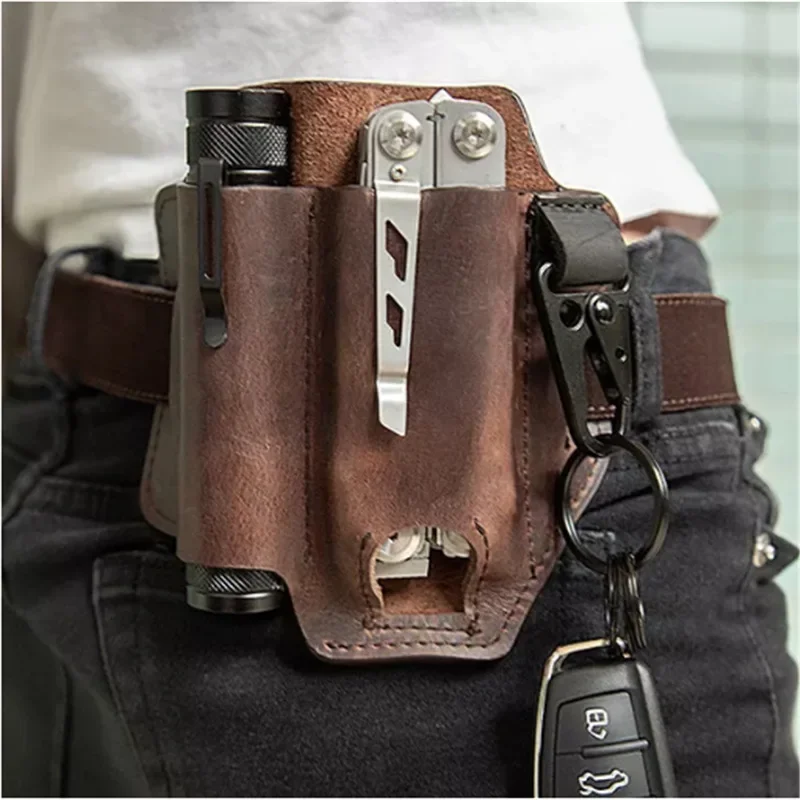 Leather Sheath For Leatherman Multitool Sheath EDC Pocket Organizer Hunt Tactical Knife Pouch Flashlight Camping