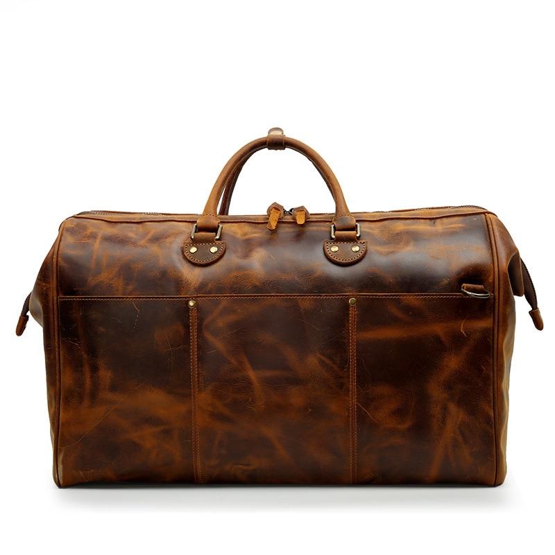 Leather Travel Bag for Men with Double Zipper