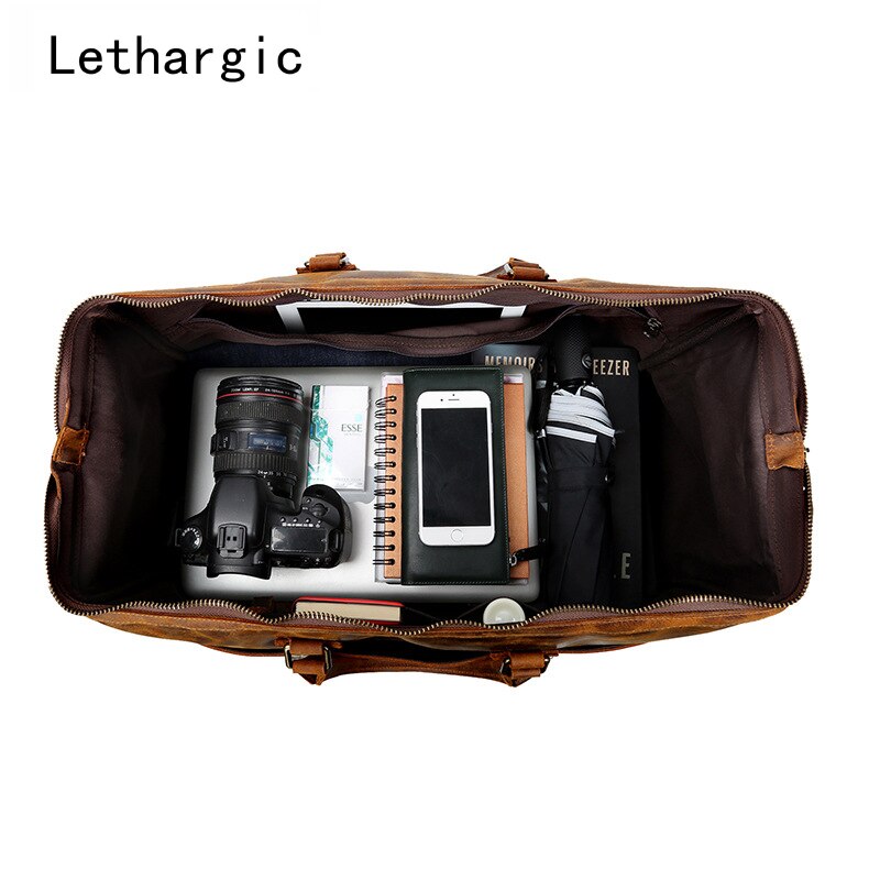 Leather Travel Bag for Men with Double Zipper Leather Travel Bag for Men with Double Zipper