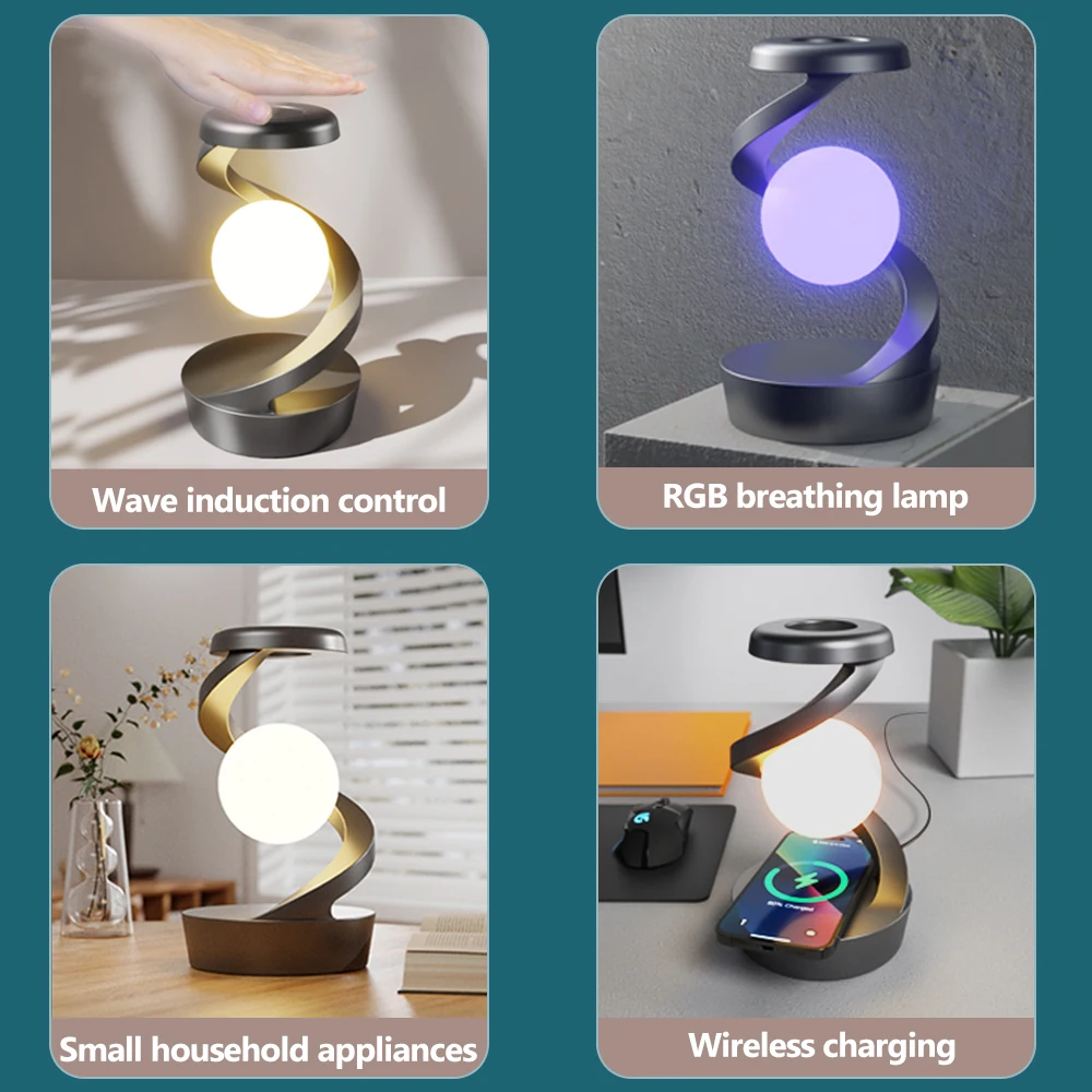 LED 360° Rotating Night Light With Wireless Charger Cordless Desk Lamp Rechargeable LED Levitating Night Light For LED 360° Rotating Night Light With Wireless Charger Cordless Desk Lamp Rechargeable LED Levitating Night Light For