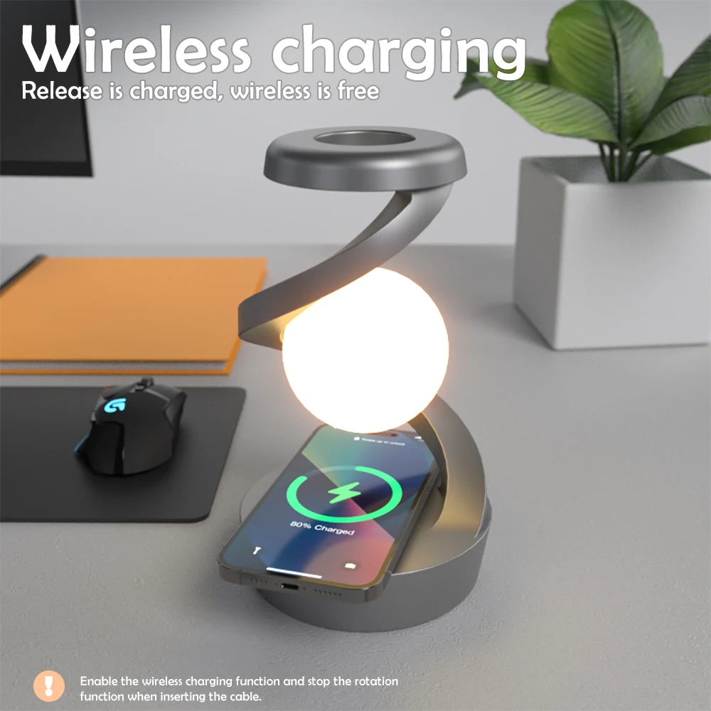 LED 360° Rotating Night Light With Wireless Charger Cordless Desk Lamp Rechargeable LED Levitating Night Light For LED 360° Rotating Night Light With Wireless Charger Cordless Desk Lamp Rechargeable LED Levitating Night Light For