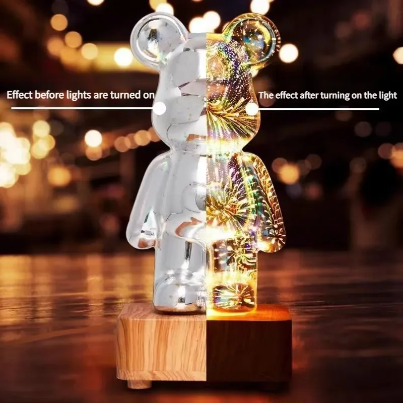 LED 3D Bear Fireworks Night Light USB Room Decoration Ambient Light Suitable for Children Room Bedroom Decoration