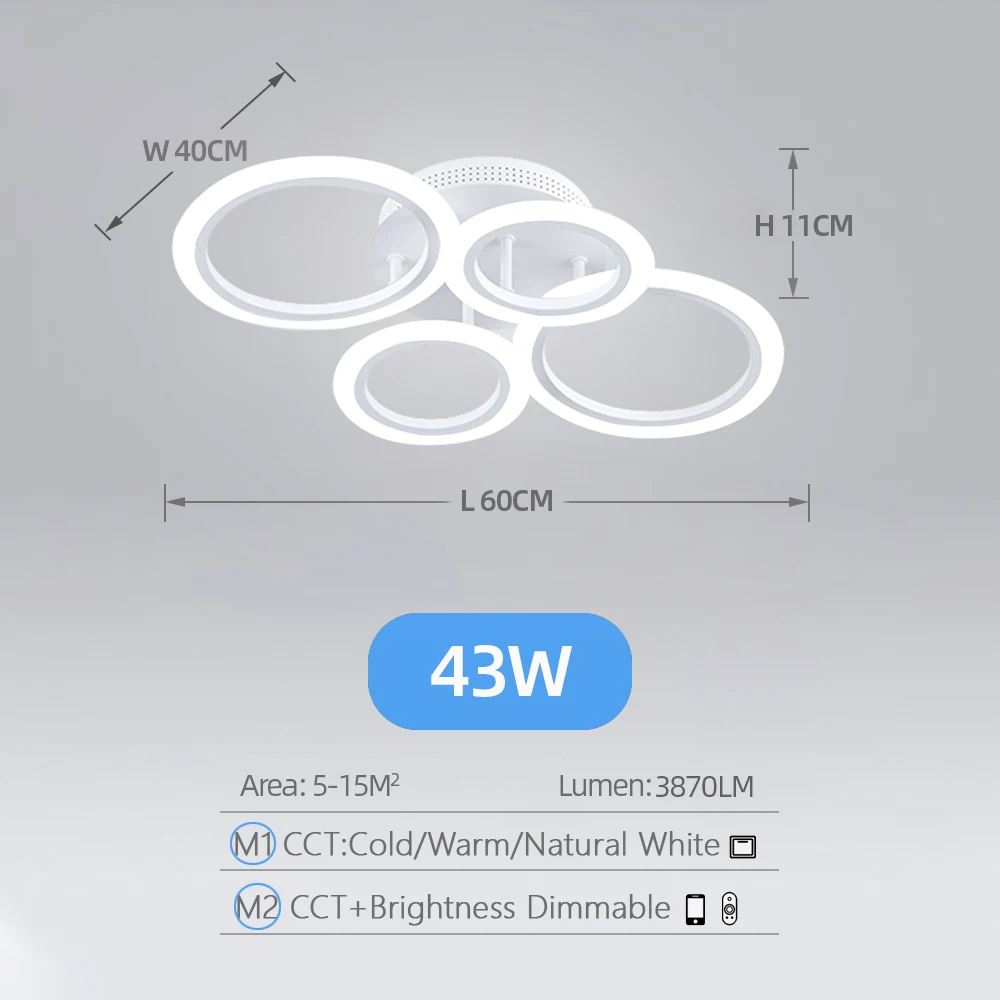 Led Acrylic Ceiling Light Chandelier Ring Pendats Lights Lamp Dimming Remote Control Indoor Lighting Fixture Bedroom