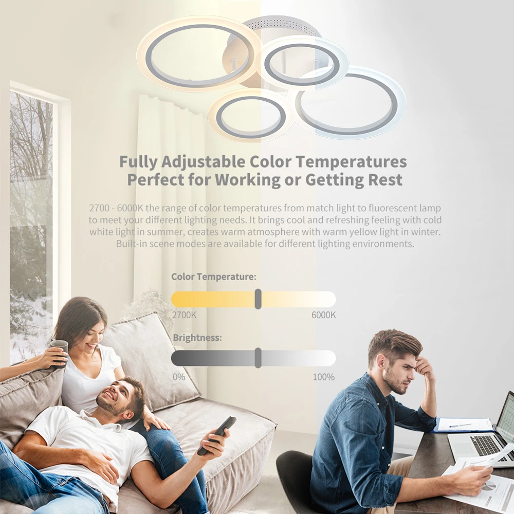 Led Acrylic Ceiling Light Chandelier Ring Pendats Lights Lamp Dimming Remote Control Indoor Lighting Fixture Bedroom
