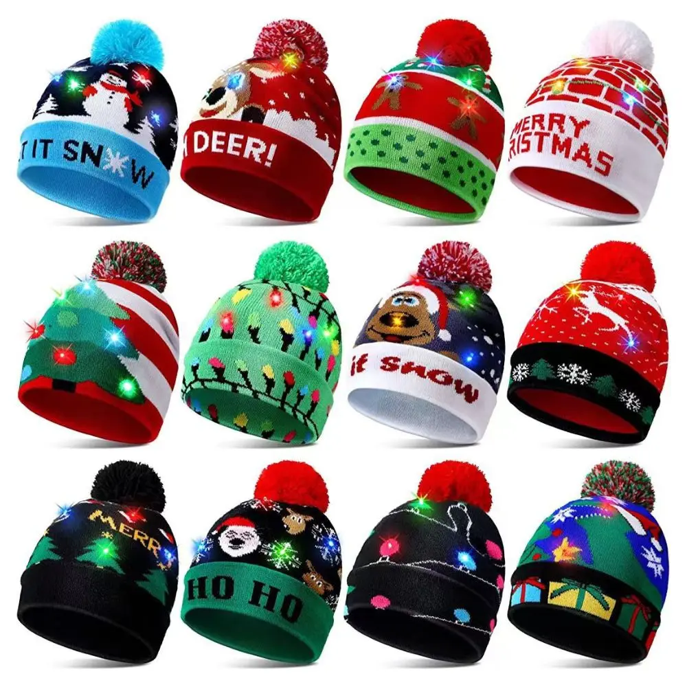 LED Christmas Knitted Hat Light Up Xmas Beanie Cap Unisex Winter Beanie Sweater Hat with Colorful LEDs for Christmas LED Christmas Knitted Hat Light Up Xmas Beanie Cap Unisex Winter Beanie Sweater Hat with Colorful LEDs for Christmas