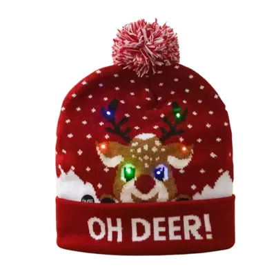 LED Christmas Knitted Hat Light Up Xmas Beanie Cap Unisex Winter Beanie Sweater Hat with Colorful LEDs for Christmas