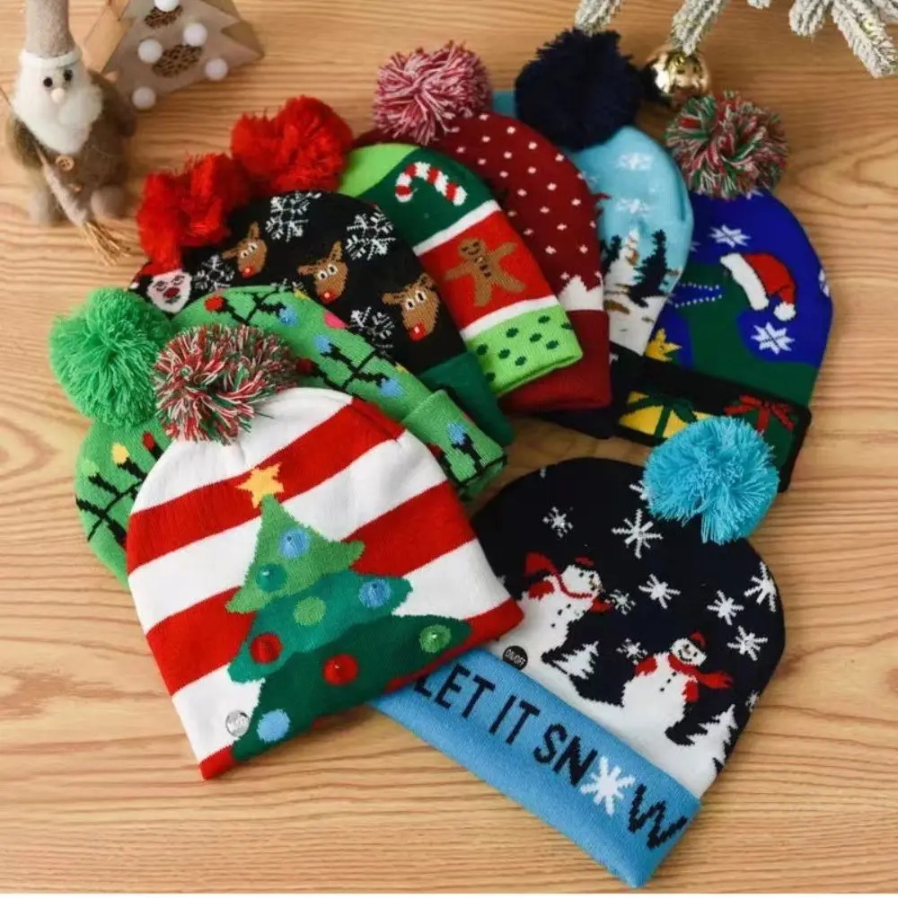 LED Christmas Knitted Hat Light Up Xmas Beanie Cap Unisex Winter Beanie Sweater Hat with Colorful LEDs for Christmas