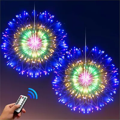 LED Copper Wire Firework Lights 8 Modes Fairy Starburst Light with Remote Outdoor Decorations for Home, Party, Cafe