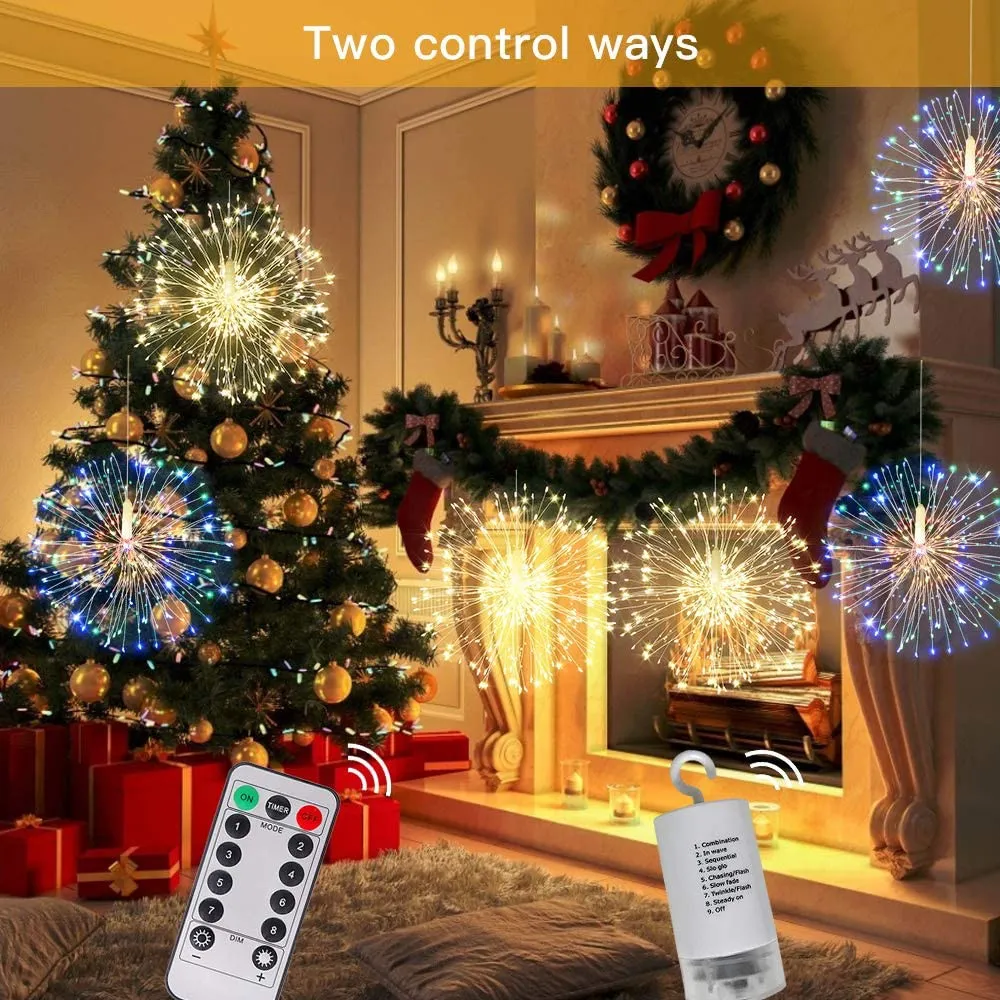 LED Copper Wire Firework Lights 8 Modes Fairy Starburst Light with Remote Outdoor Decorations for Home, Party, Cafe