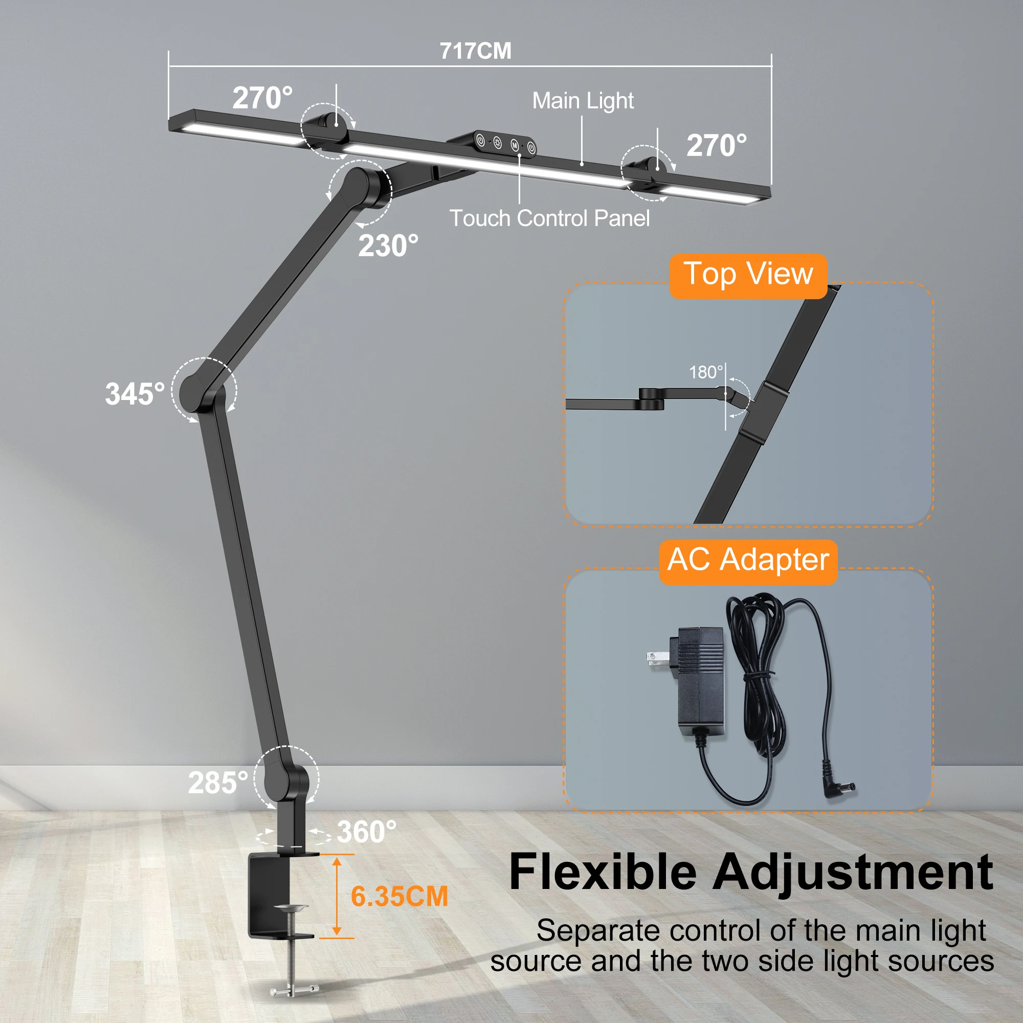 Led Desk Lamp with Clamp, Architect Desk Lamp for Home Office with Atmosphere Lighting, 24W Ultra Bright Auto Dimming Led Desk Lamp with Clamp, Architect Desk Lamp for Home Office with Atmosphere Lighting, 24W Ultra Bright Auto Dimming