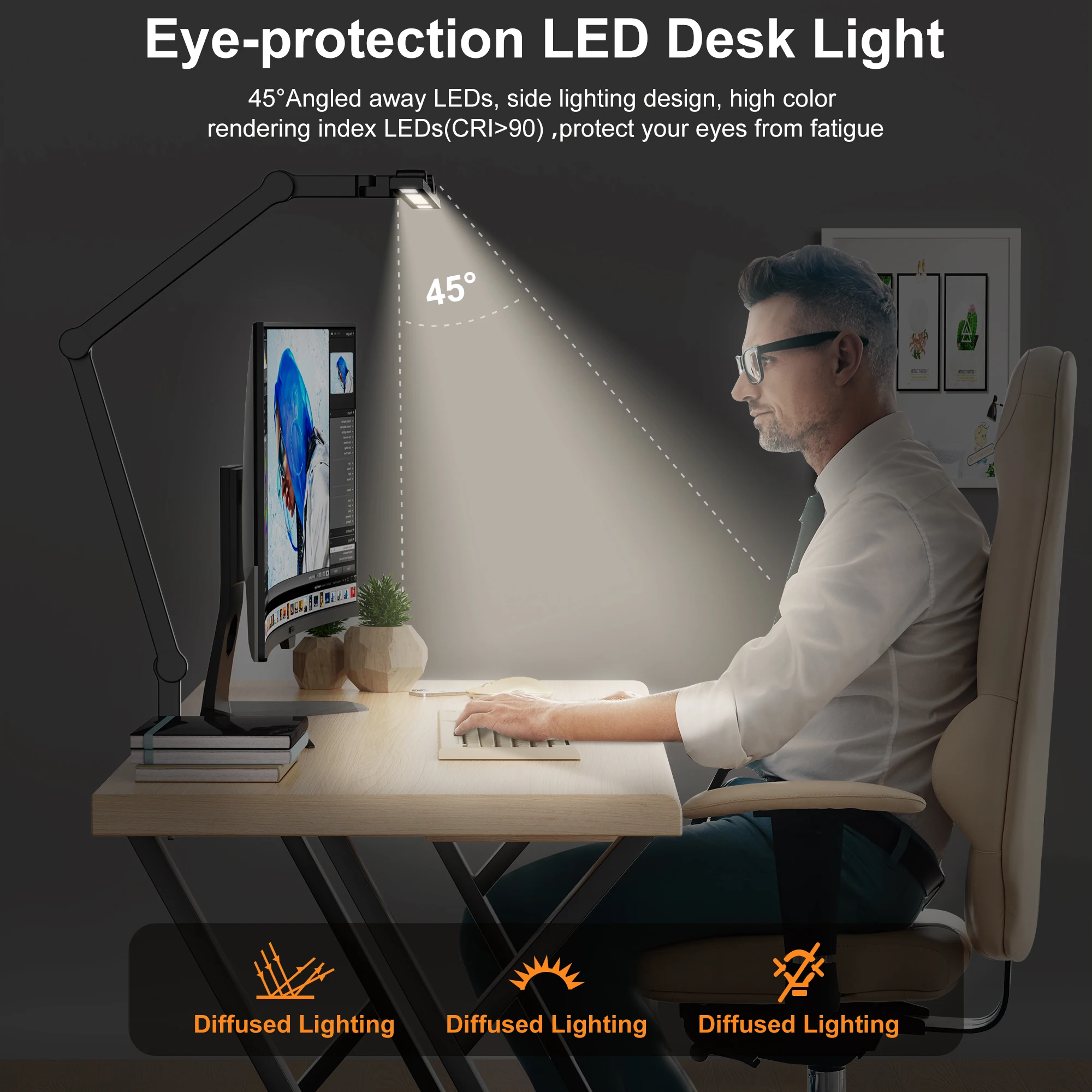 Led Desk Lamp with Clamp, Architect Desk Lamp for Home Office with Atmosphere Lighting, 24W Ultra Bright Auto Dimming Led Desk Lamp with Clamp, Architect Desk Lamp for Home Office with Atmosphere Lighting, 24W Ultra Bright Auto Dimming
