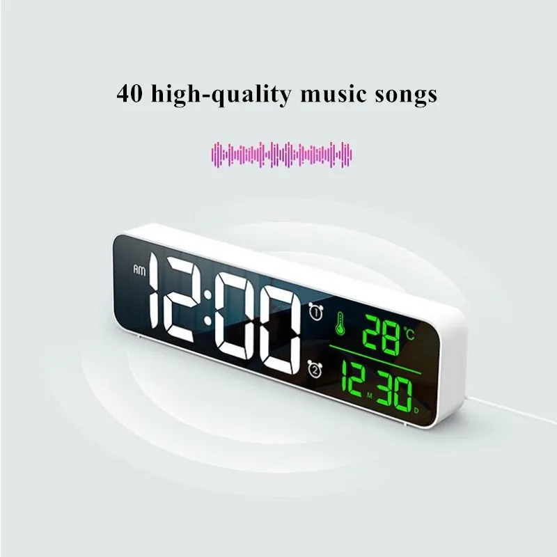 LED Digital Alarm Clock Temperature Date Display Snooze USB Desktop Strip Mirror LED Clocks for Living Room Decoration