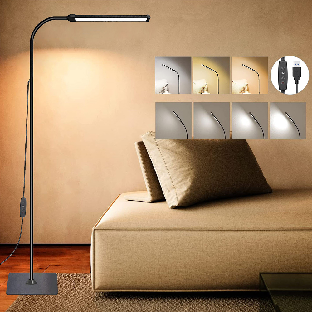 LED Floor Lamp For Living Room Adjustable Gooseneck Stand Light Dimmable Indoor Bedroom Standing Reading Light Office