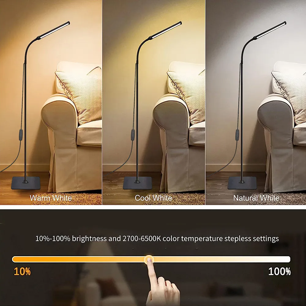 LED Floor Lamp For Living Room Adjustable Gooseneck Stand Light Dimmable Indoor Bedroom Standing Reading Light Office