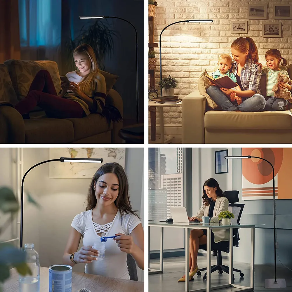 LED Floor Lamp For Living Room Adjustable Gooseneck Stand Light Dimmable Indoor Bedroom Standing Reading Light Office