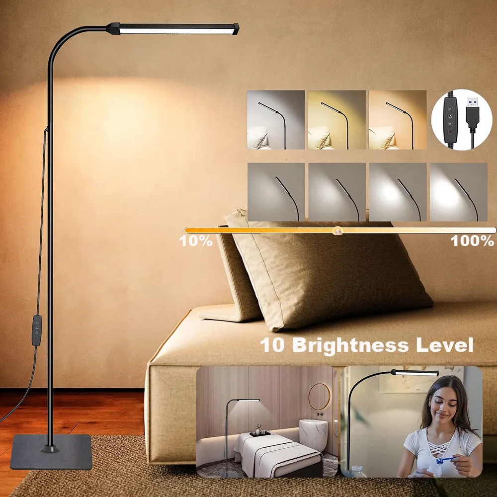 LED Floor Lamp For Living Room Adjustable Gooseneck Stand Light Dimmable Indoor Bedroom Standing Reading Light Office