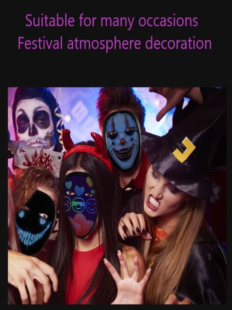LED Halloween Costume Bluetooth Mask