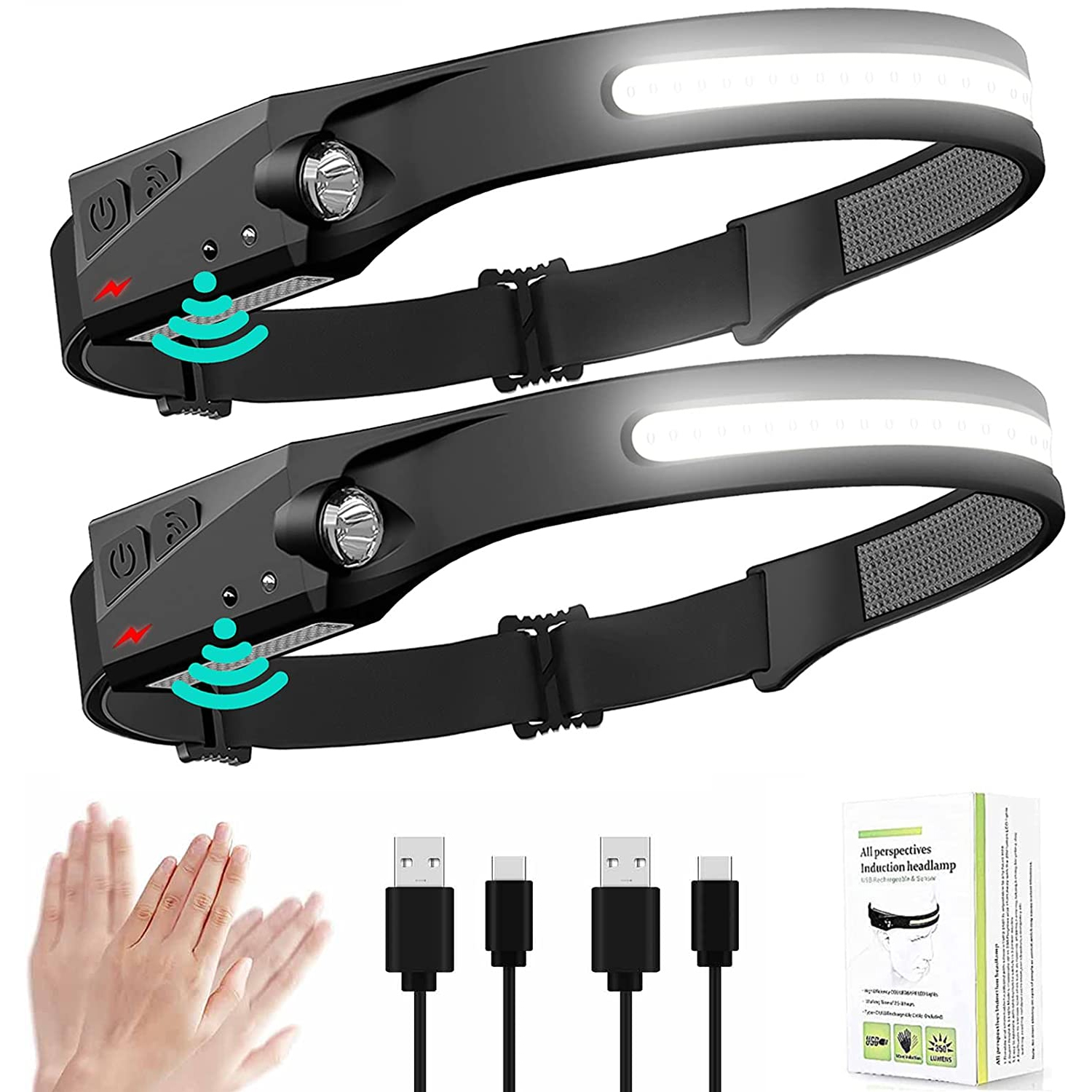 LED Headlamp Sensor Headlight With Built in Battery Head Flashlight USB Rechargeable Work Light Head Lamp Super Bright
