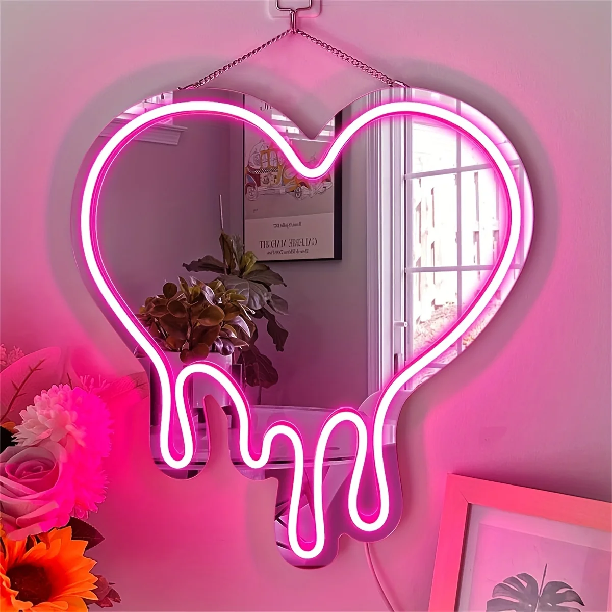 LED Heart Neon Sign Light for Bedroom Girl's Room Party Studio Shop Decor Melt Heart with Pink Mirror Sign Perfect LED Heart Neon Sign Light for Bedroom Girl's Room Party Studio Shop Decor Melt Heart with Pink Mirror Sign Perfect