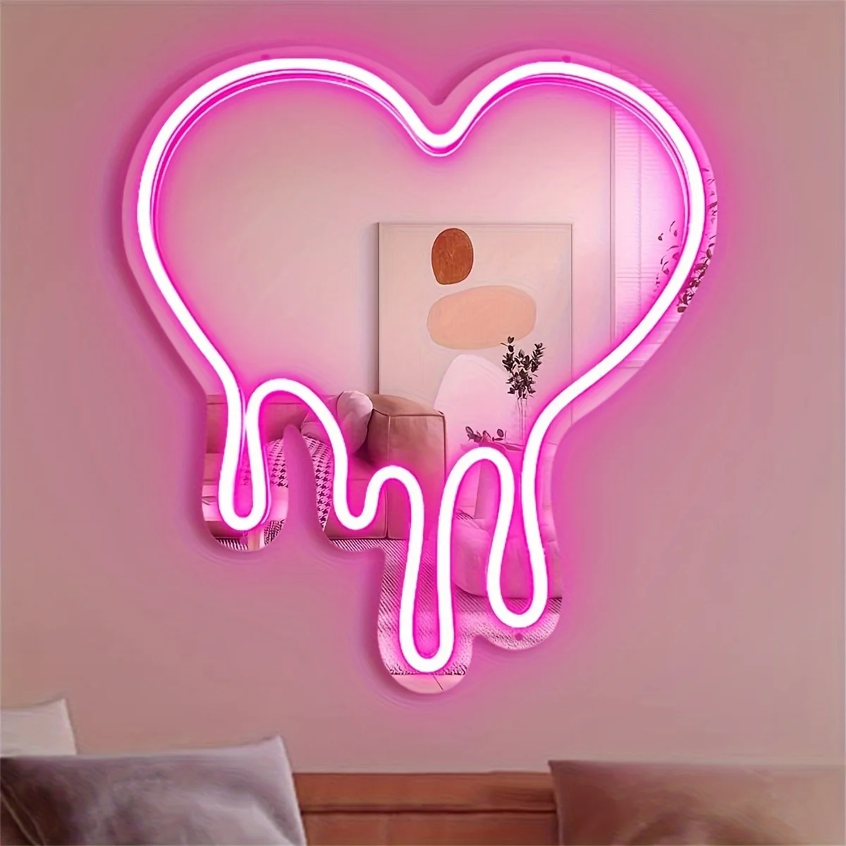 LED Heart Neon Sign Light for Bedroom Girl's Room Party Studio Shop Decor Melt Heart with Pink Mirror Sign Perfect