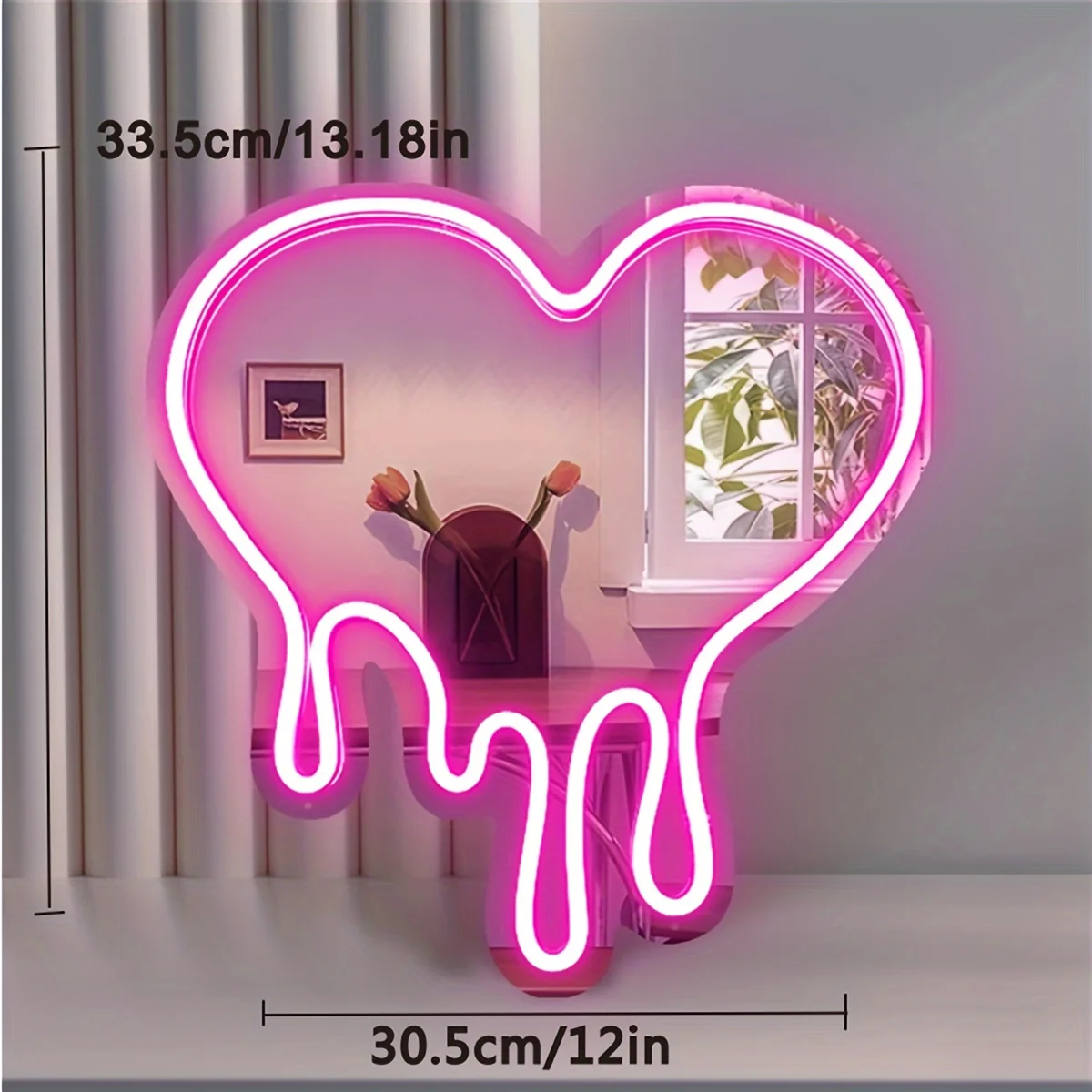 LED Heart Neon Sign Light for Bedroom Girl's Room Party Studio Shop Decor Melt Heart with Pink Mirror Sign Perfect