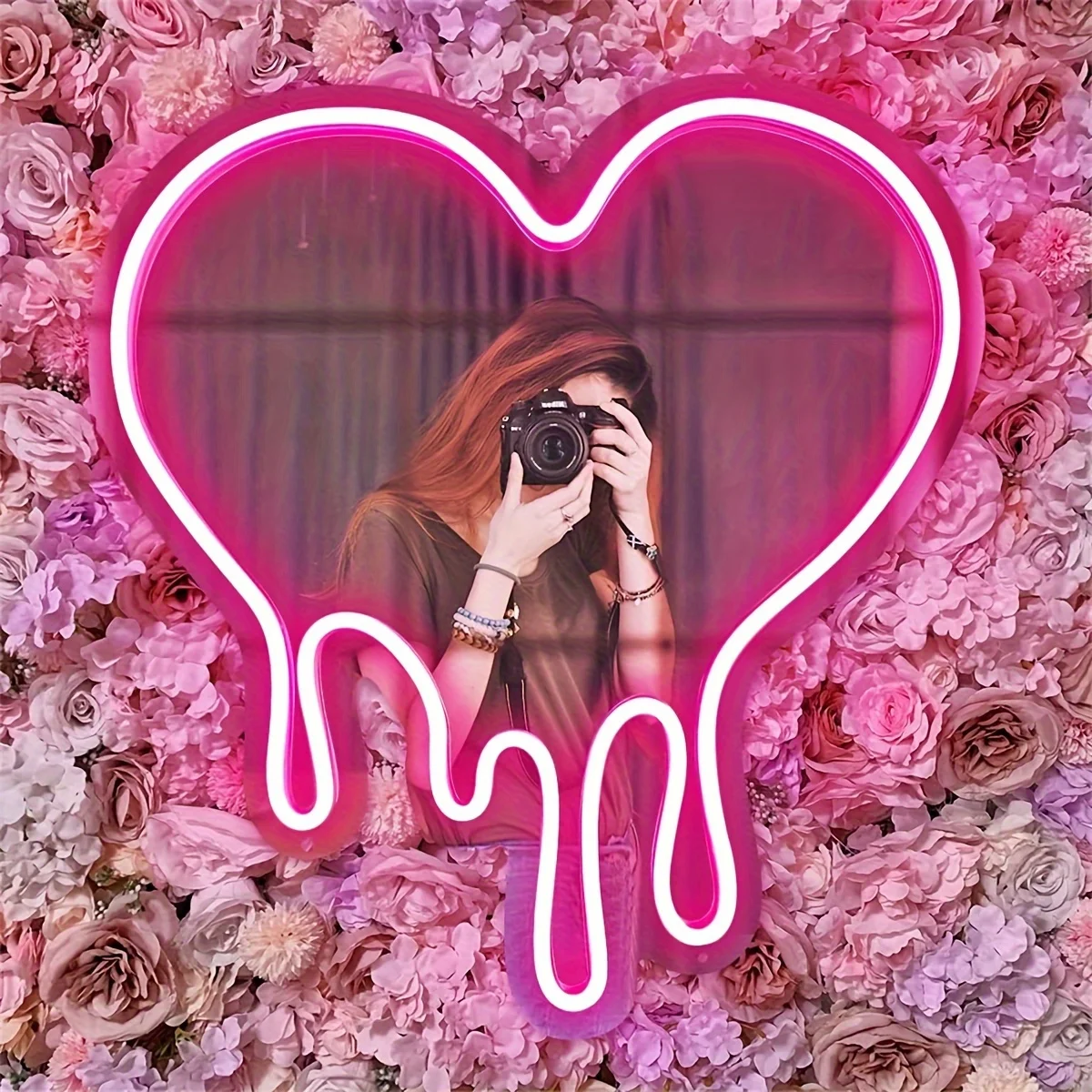 LED Heart Neon Sign Light for Bedroom Girl's Room Party Studio Shop Decor Melt Heart with Pink Mirror Sign Perfect