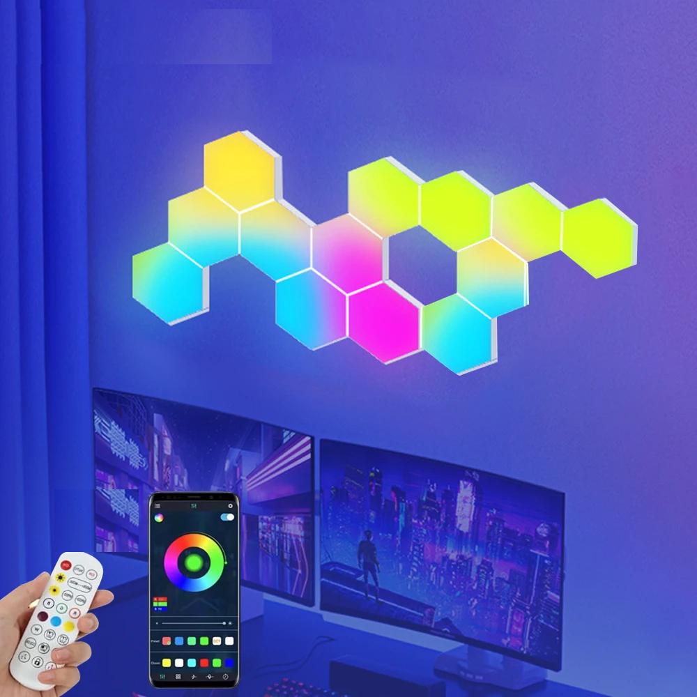LED Hexagonal Quantum Lamp RGB Smart Night Light Wall Light Panels DIY Modular Music Rhythm APP Remote Control Game LED Hexagonal Quantum Lamp RGB Smart Night Light Wall Light Panels DIY Modular Music Rhythm APP Remote Control Game