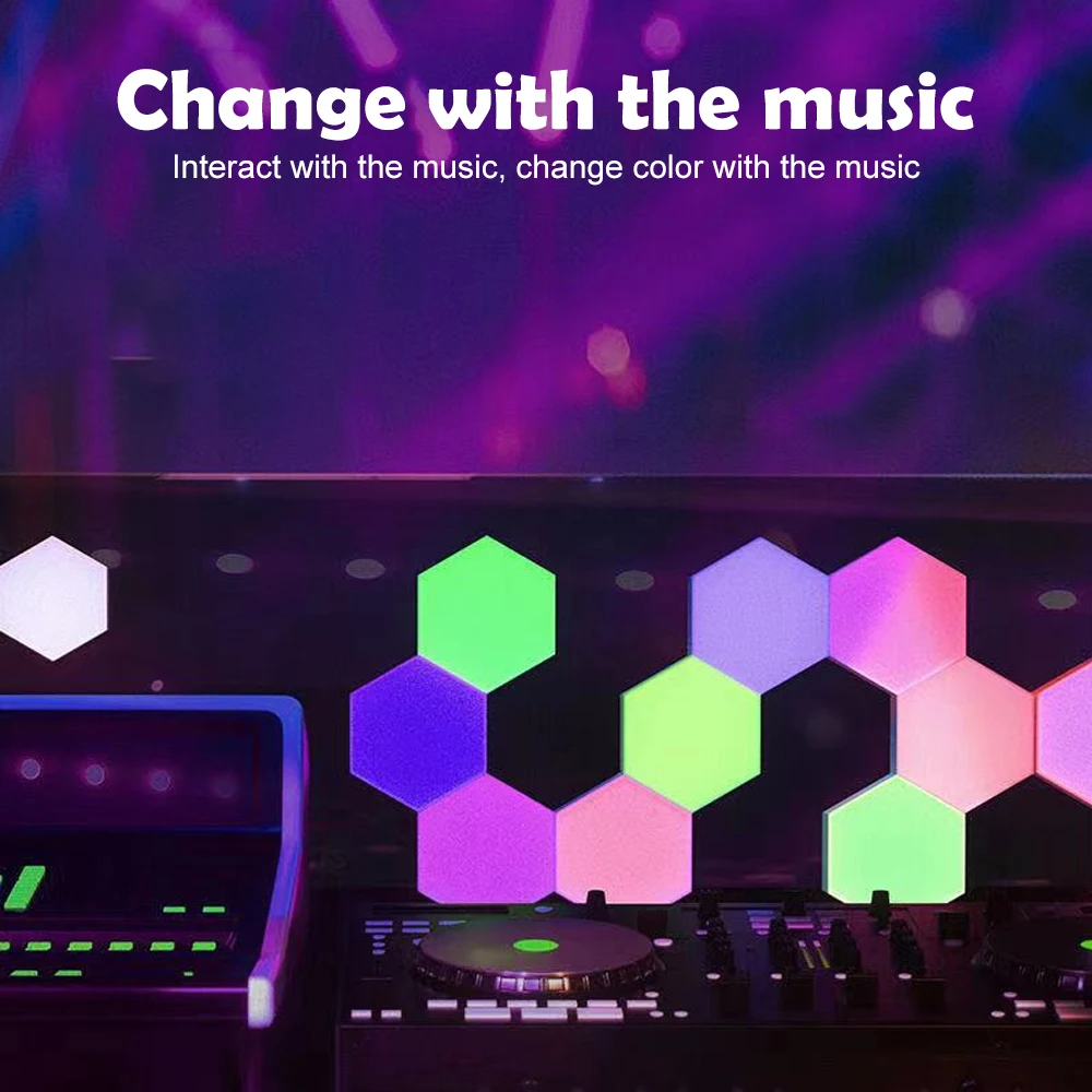 LED Hexagonal Quantum Lamp RGB Smart Night Light Wall Light Panels DIY Modular Music Rhythm APP Remote Control Game