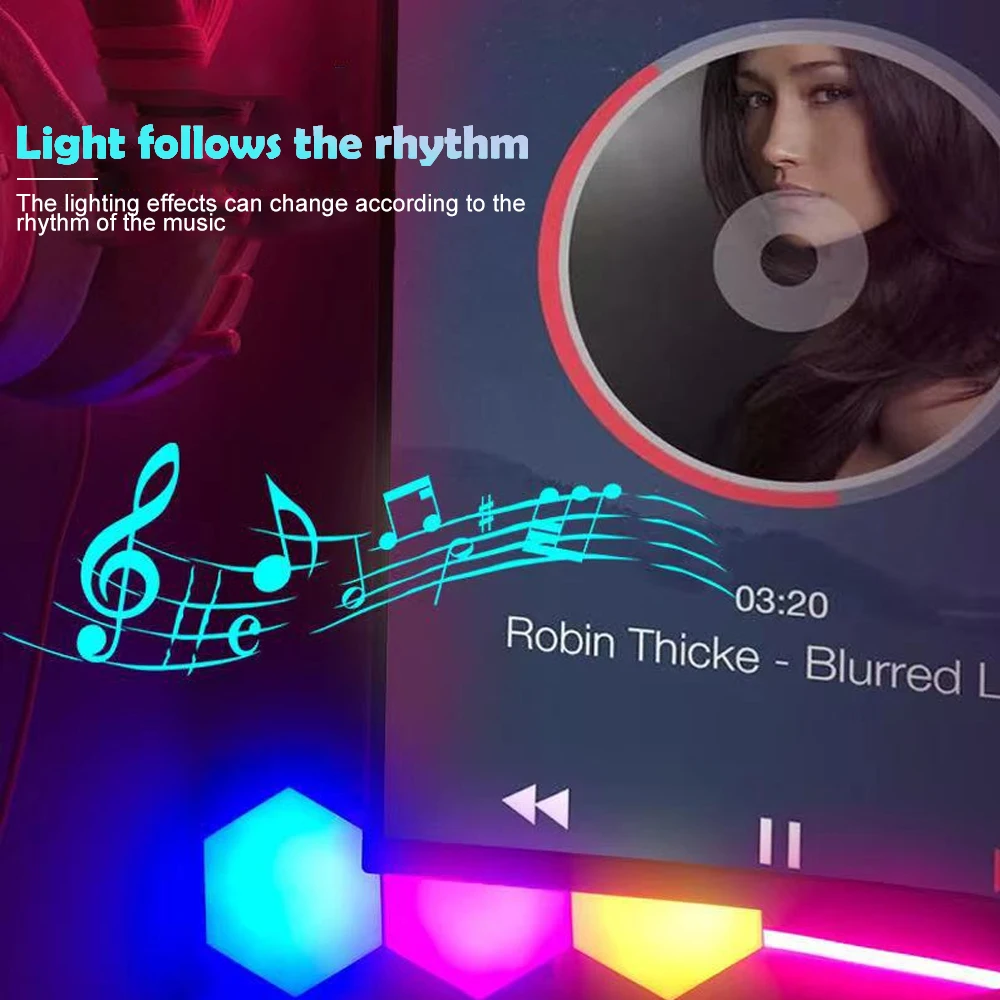 LED Hexagonal Quantum Lamp RGB Smart Night Light Wall Light Panels DIY Modular Music Rhythm APP Remote Control Game
