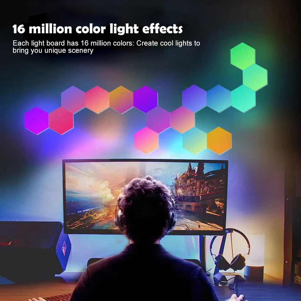 LED Hexagonal Quantum Lamp RGB Smart Night Light Wall Light Panels DIY Modular Music Rhythm APP Remote Control Game