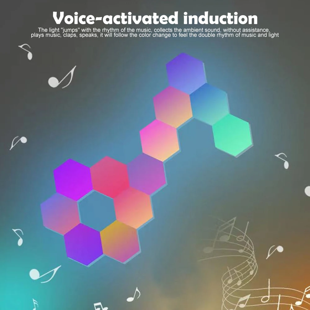 LED Hexagonal Quantum Lamp RGB Smart Night Light Wall Light Panels DIY Modular Music Rhythm APP Remote Control Game