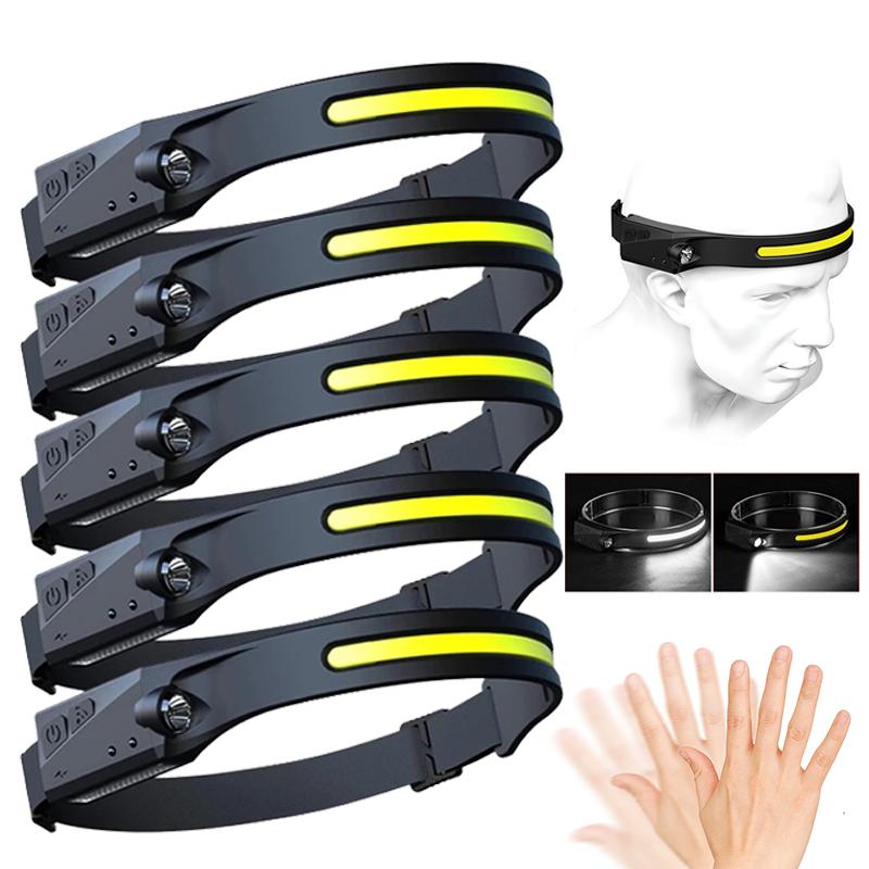 LED Induction Headlamp USB Rechargable Headlight Flashlight 18650 Built in Battery Head Torch Outdoor Camping Fishing
