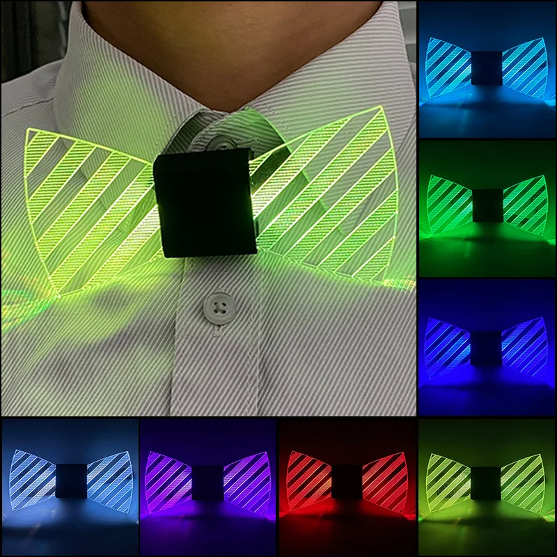 LED Light Bow Tie for Men luminous Acrylic Bow Tie Light up LED Bow Tie Costume DJ Dance Glow Decoration Novelty Party