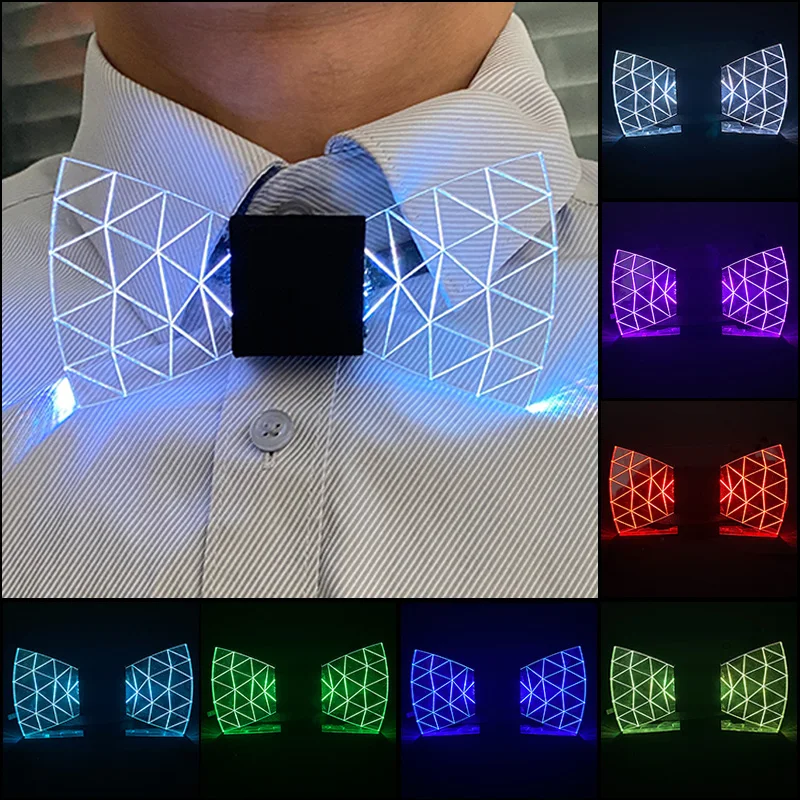 LED Light Bow Tie for Men luminous Acrylic Bow Tie Light up LED Bow Tie Costume DJ Dance Glow Decoration Novelty Party