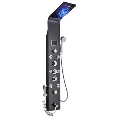 LED Light Shower Faucet Bathroom Waterfall Rain Black Shower Panel In Wall Shower System with Spa Massage Sprayer and