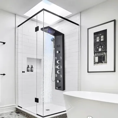 LED Light Shower Panel Waterfall Rain Digital Display Shower Faucet Set SPA Massage Jet Bathroom Column Mixer Tap Tower