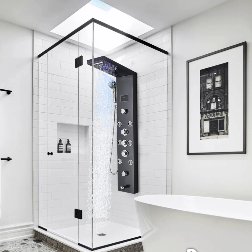 LED Light Shower Panel Waterfall Rain Digital Display Shower Faucet Set SPA Massage Jet Bathroom Column Mixer Tap Tower LED Light Shower Panel Waterfall Rain Digital Display Shower Faucet Set SPA Massage Jet Bathroom Column Mixer Tap Tower