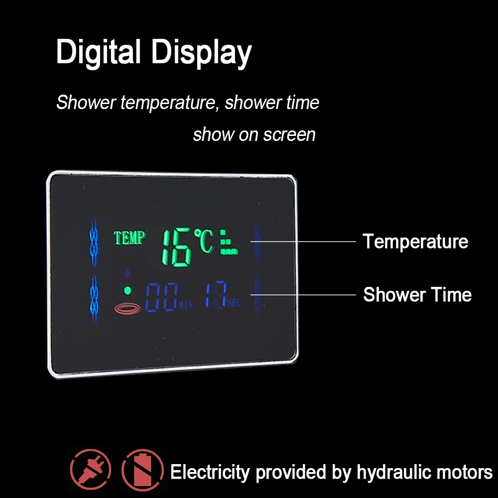 LED Light Shower Panel Waterfall Rain Digital Display Shower Faucet Set SPA Massage Jet Bathroom Column Mixer Tap Tower