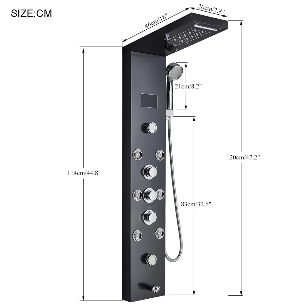 LED Light Shower Panel Waterfall Rain Digital Display Shower Faucet Set SPA Massage Jet Bathroom Column Mixer Tap Tower